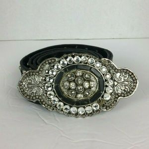 Black Women's Sequin Leather  Belt  6194 Size 34